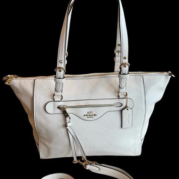 Coach Kleo Carryall Shoulder Bag Chalk White Smooth Pebble Leather Free Shipping - Picture 16 of 16